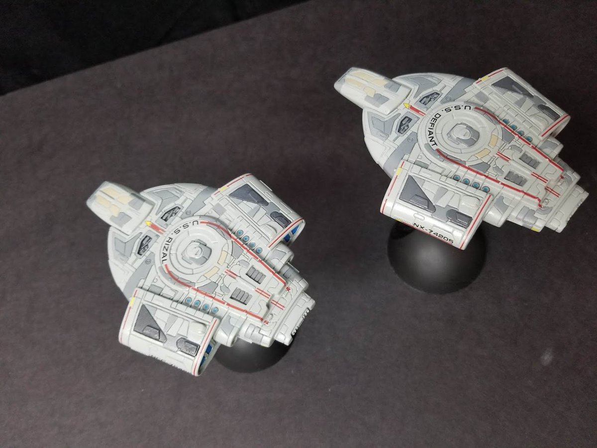 esdi's tweet image. Here's the USS Defiant, &amp;amp; the USS Rizal. For me, #Starfleet named Defiant class ships after historical figures of peaceful civil disobedience, like Ghandi, Parks, King Jr., Yousafzai, etc. The defiant ones. Added a runabout and fighter too. #1400scale #StarTrek #StarTrekModels