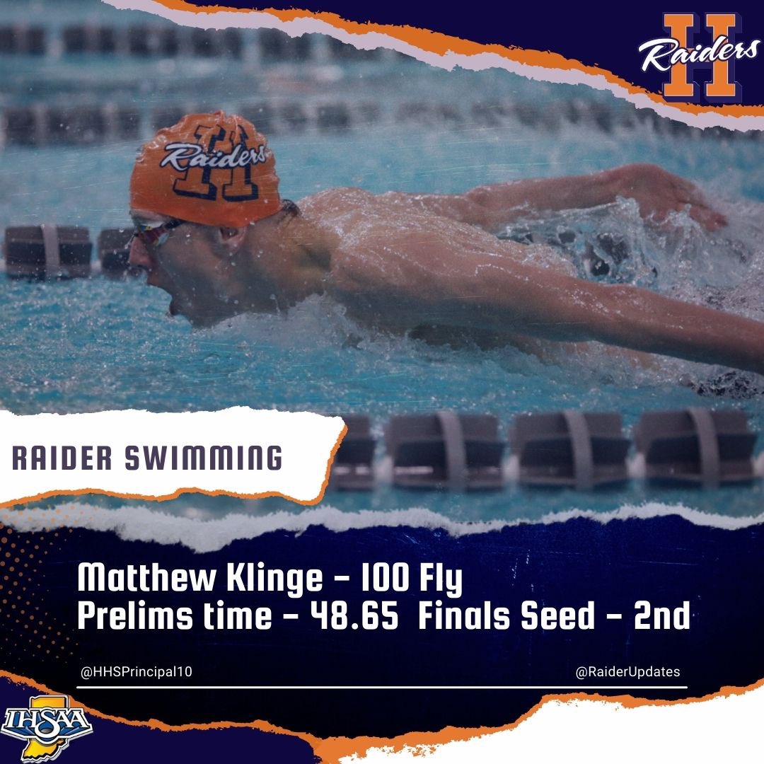 prschult's tweet photo. @MatthewKlinge wins heat 3 in 100 Fly.  Entering Finals with the 2nd fastest time.                                                                                  @RaiderUpdates @HHSPrincipal10 @CoachKlinge  @IHSAA1 https://t.co/qS3XpsrNaS