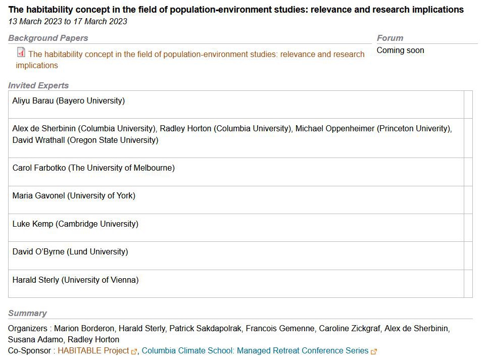Harald Sterly @hasterly.bsky.social (@hasterly) on Twitter photo 💻 PERN’s cyberseminar on “The habitability concept in the field of population-environment studies: relevance and research implications”
📅 13-17 March 2023
How to participate: populationenvironmentresearch.org/cyberseminars
Follow <a href="/PopEnvNetwork/">PERN</a> for updates.
<a href="/HABITABLE_H2020/">The HABITABLE Project</a> <a href="/columbiaclimate/">Columbia Climate School</a> 💻 PERN’s cyberseminar on “The habitability concept in the field of population-environment studies: relevance and research implications”
📅 13-17 March 2023
How to participate: populationenvironmentresearch.org/cyberseminars
Follow <a href="/PopEnvNetwork/">PERN</a> for updates.
<a href="/HABITABLE_H2020/">The HABITABLE Project</a> <a href="/columbiaclimate/">Columbia Climate School</a>