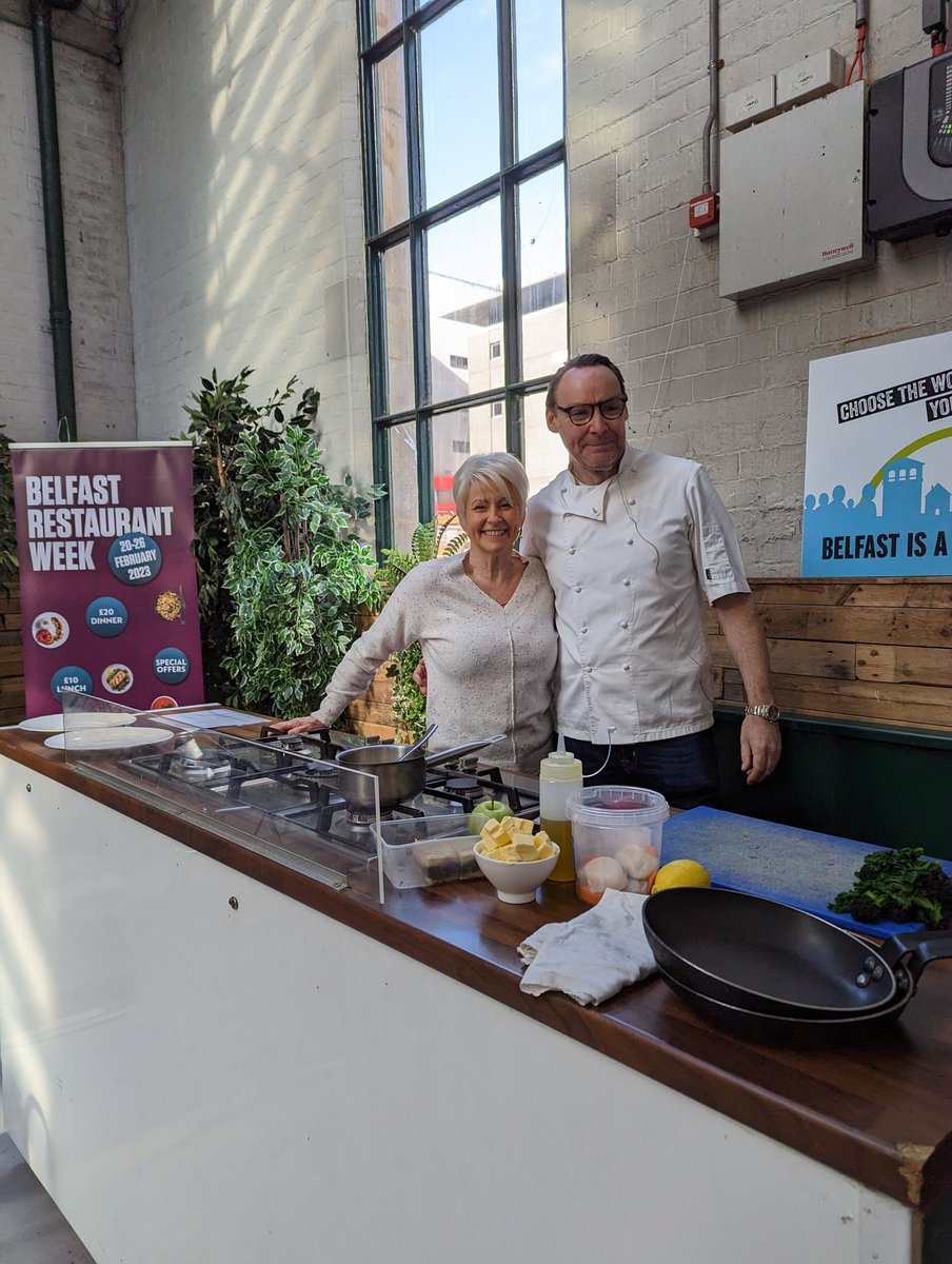 Ready for our second chef demo today is one of @BelfastRW23 greatest supporters @DannyMillarChef who will be cooking up scallops with our host @PamBallantine #BelfastRW23