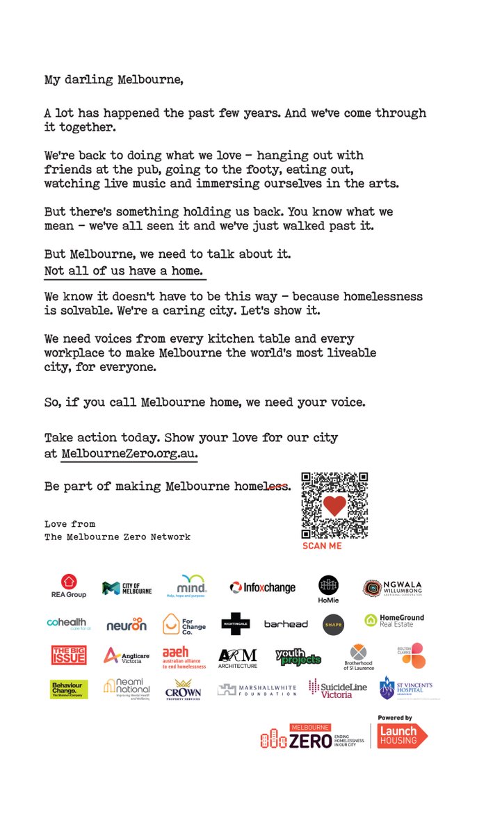 The Melbourne Zero Network is an alliance of unlikely partners united in our commitment to end street homelessness in our city. See who's involved and how you can help🔗: bit.ly/MZNetwork #EndHomelessness #MelbourneZero