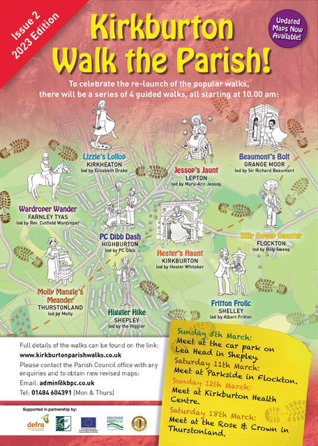 Kirkburton Parish (@kirkburtonpc) on Twitter photo Re-launch of our Parish Walks! All routes have been updated & to celebrate we're holding 4 guided walks in Shepley, Flockton, Kirkburton and Thurstonland. All start at 10am. No booking required, just turn up. Full details & dates attached, or contact admin@kbpc.co.uk Re-launch of our Parish Walks! All routes have been updated & to celebrate we're holding 4 guided walks in Shepley, Flockton, Kirkburton and Thurstonland. All start at 10am. No booking required, just turn up. Full details & dates attached, or contact admin@kbpc.co.uk