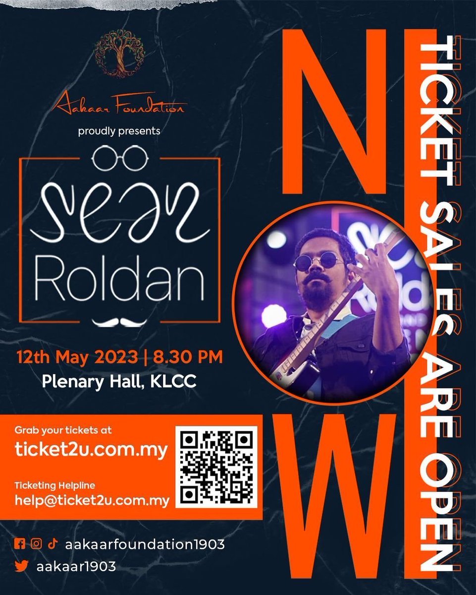 Ticket sales for Sean Roldan is finally LIVE! You can get your tickets ticket2u.com.my/event/30252?cq… 

Get your tickets for an unforgettable evening on 12th May 2023, 8.30pm at Plenary Hall, KLCC.. 

Brought to you by @aakaar1903

#aakaarfoundation #seanroldan