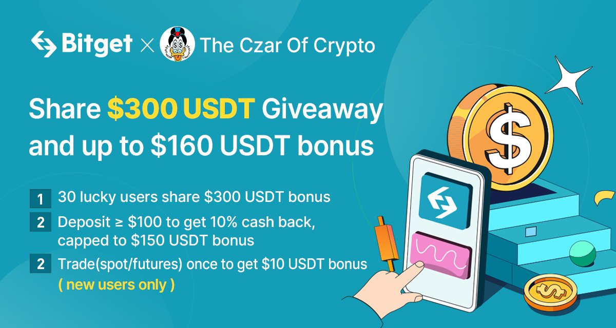 🌟$300 Bitget Giveaway🌟
($30 each to 10 Winners – live for 72hours )

Rules:
1️⃣ Follow me 
<a href="/TheCzarOfCrypto/">The Czar Of Crypto</a> 

2️⃣ Like, Comment + Retweet this giveaway

3️⃣Join my telegram: t.me/+jbcuEqSK22g1N…

4️⃣ Create a Bitget account using my referral link: partner.bitget.com/bg/52R25T

GO!