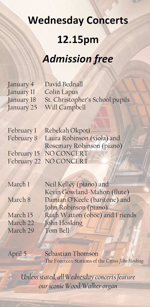 Damian O'Keeffe (@damianjokeeffe) on Twitter photo Delighted to be giving a Wednesday Concert alongside the brilliant <a href="/JohnRobOrganist/">John Robinson</a> <a href="/bbcathedral/">Blackburn Cathedral</a> on Wednesday 8th March, 12.15pm. Our theme is ‘Love Through the Eyes of Time’ with some Finzi, Vaughan Williams, JS Bach, Schubert and Robert Schumann. Do join us if you can. Delighted to be giving a Wednesday Concert alongside the brilliant <a href="/JohnRobOrganist/">John Robinson</a> <a href="/bbcathedral/">Blackburn Cathedral</a> on Wednesday 8th March, 12.15pm. Our theme is ‘Love Through the Eyes of Time’ with some Finzi, Vaughan Williams, JS Bach, Schubert and Robert Schumann. Do join us if you can.