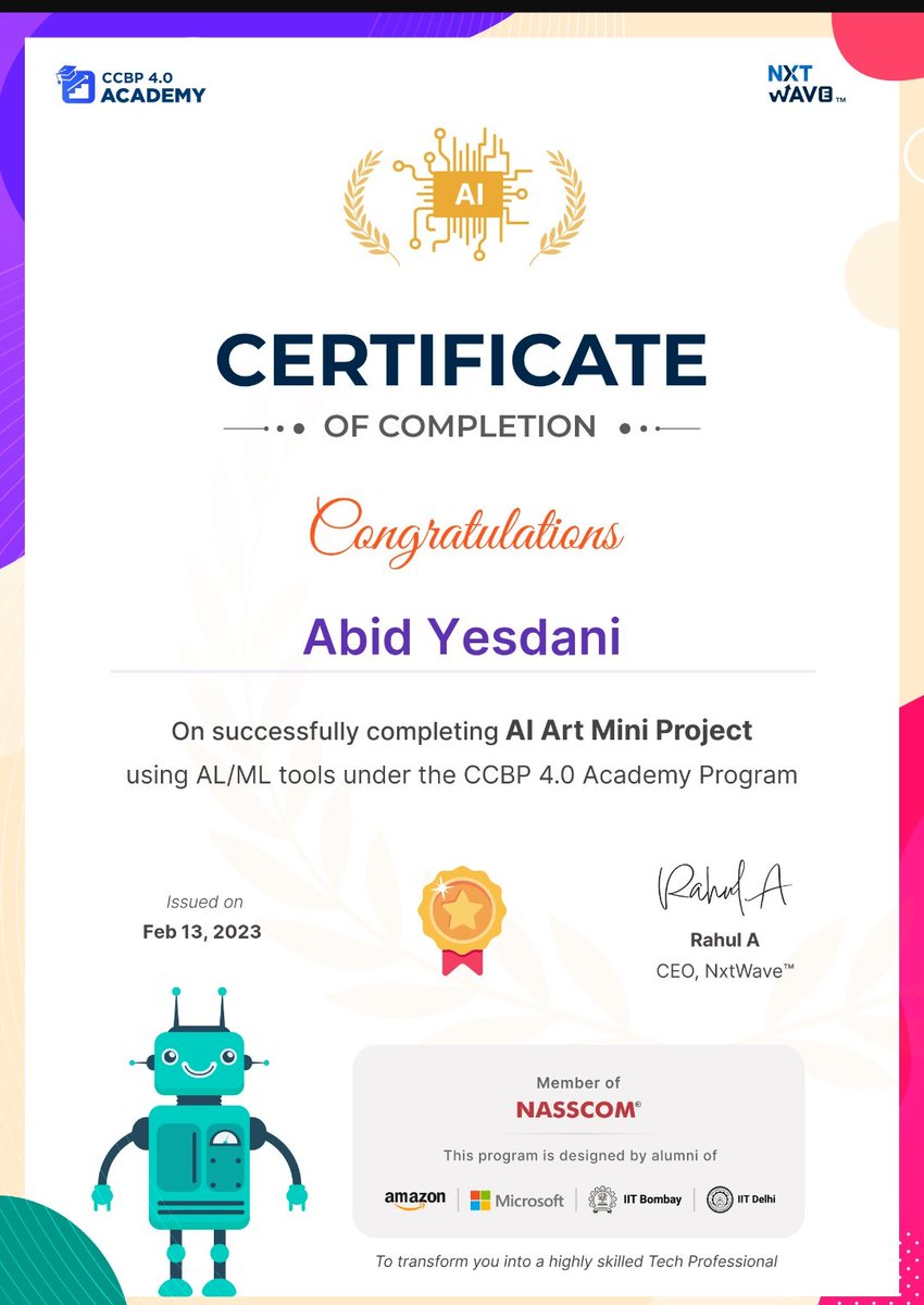 Hey ccbpains,

I'm glad to receive a certificate for completing 'AI MINI PROJECT'  using AI/ML tools.....
 #project 
 #nxtwave 
 #ibhubs
 #ccbp 
 #ai 
 #ml