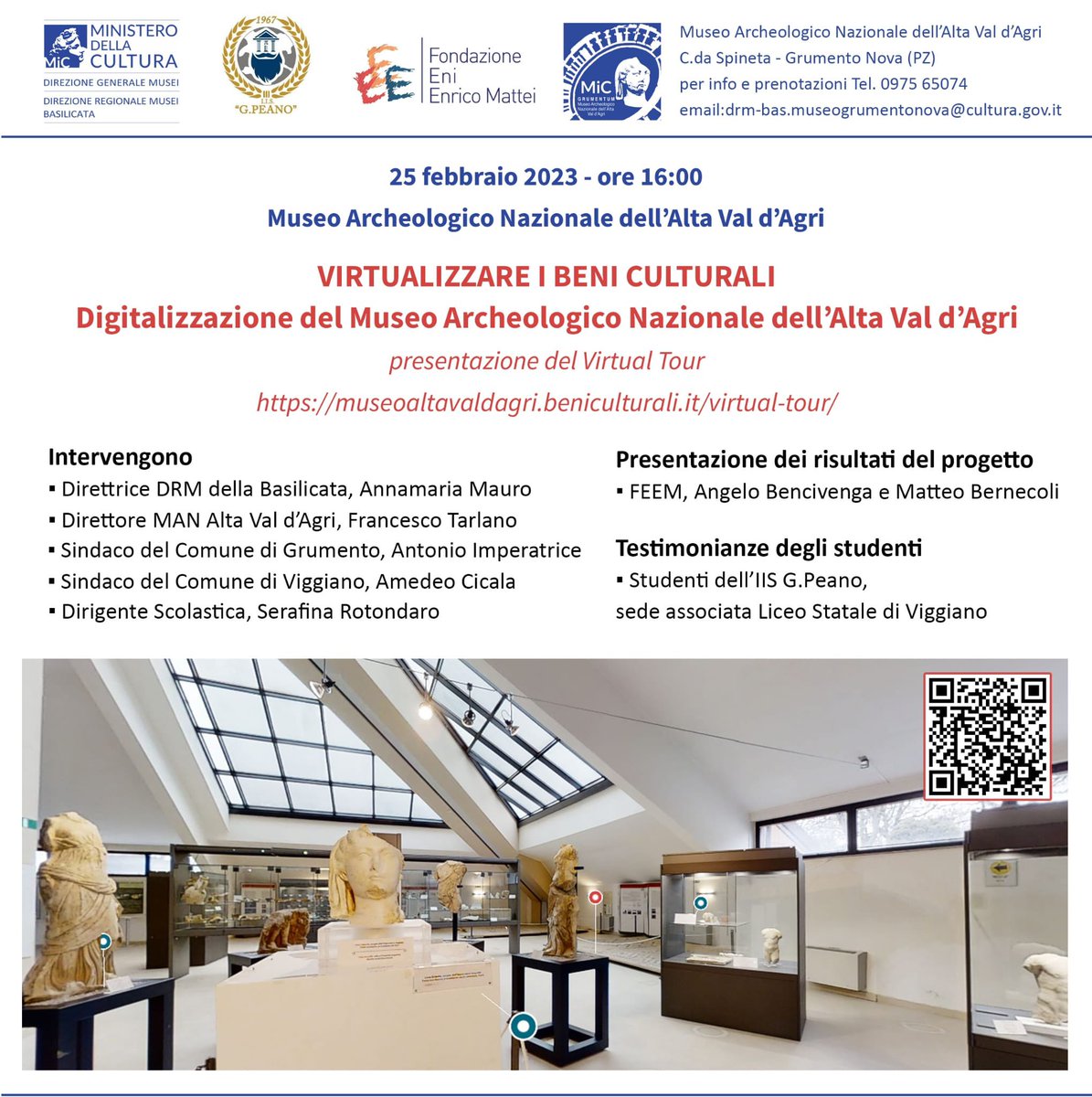 Oggi pomeriggio <a href="/FEEMit/">FEEM</a>  sarà a #GrumentoNova in #Basilicata per presentare il #VirtualTour del #MuseoArcheologico dell’Alta #ValdAgri. 
Progetto #PCTO con i partner: Liceo Classico di #Viggiano, #Musei Basilicata e #MuseoArcheologico di #Grumento.

🔗 museoaltavaldagri.beniculturali.it
