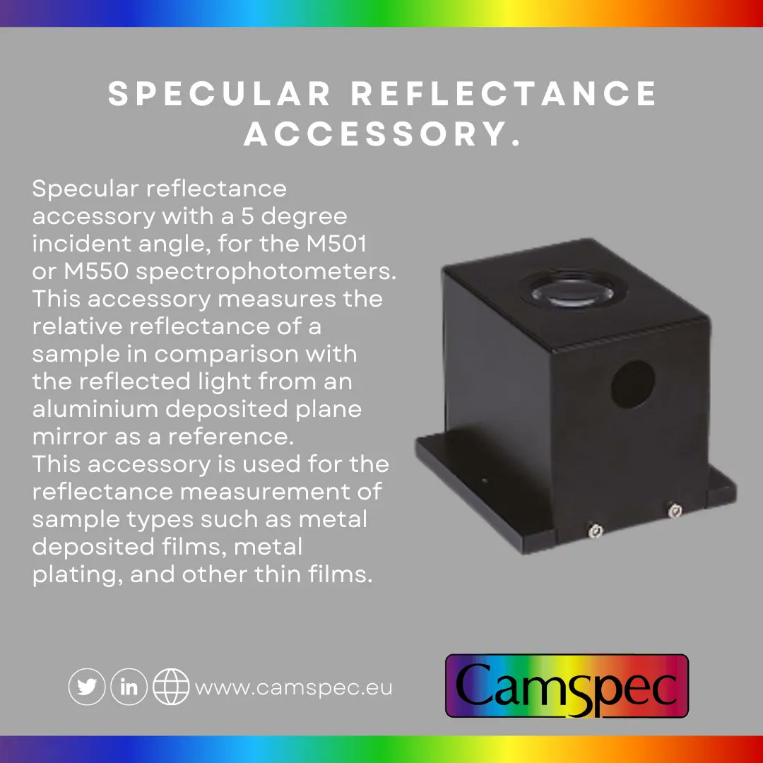 Cam_Spec's tweet photo. Specular reflectance accessory with a 5 degree incident angle, for the M501 or M550 spectrophotometers!

#spectrophotometer #accessory #spectrophotometeraccessory 
https://t.co/MuWdCTbPhi https://t.co/UF7LQ88kSM