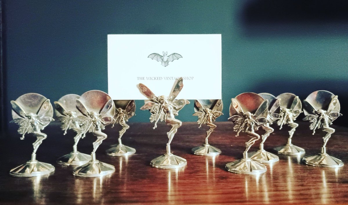 Imagine this gorgeous lot dancing across your table! Enchant your guests with this stunning rare set of silver plate #artnouveau #Fairies place card holders / table settings #TableDecor #VintageTableware #whimsicaltable