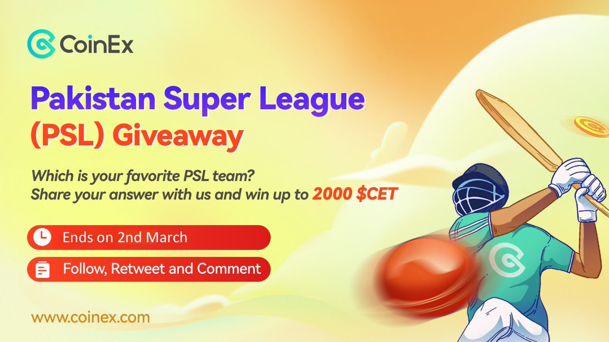 PSL #Giveaway 🎉

Tell us your favorite #PSL team and win 2000 $CET 🥳

Rules:
✅ Follow <a href="/CoinExPK/">CoinEx Pakistan 🇵🇰</a> 
✅ Retweet &amp; tag 1 friend
✅ Comment your favorite team

There will be 10 winners. Good luck 😊

#PSL08 #PSL2023 #PSL8 #psl8trophy #Cricket  #CricketTwitter #HBLPSL8 #CoinEx