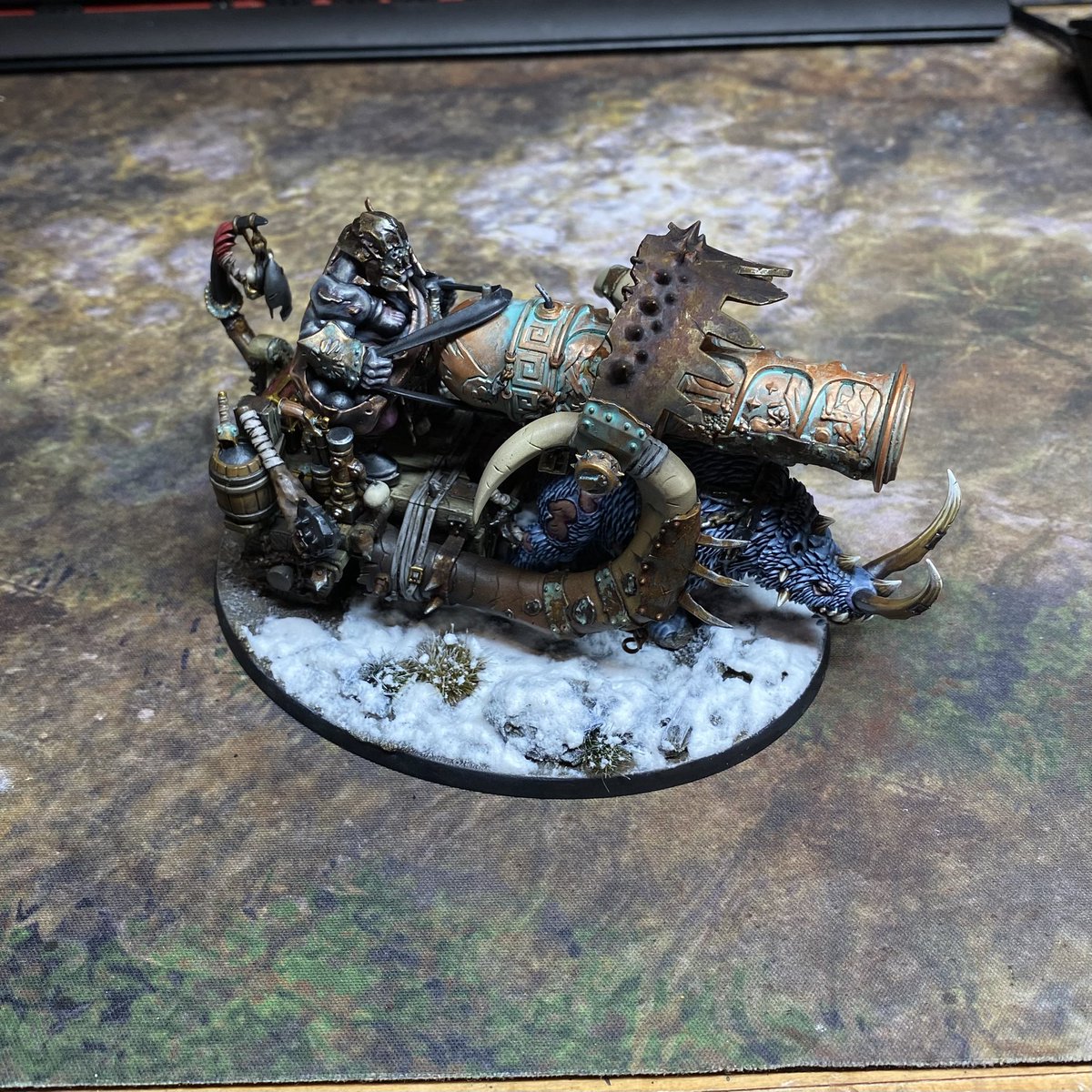 80s_gameboy's tweet photo. Managed to get my Ogors table top ready for tomorrow’s tournament. Had hoped to get my Ironblaster finished but came up just short! I hope the dice gods favour me tomorrow! https://t.co/Bbloc7zldC