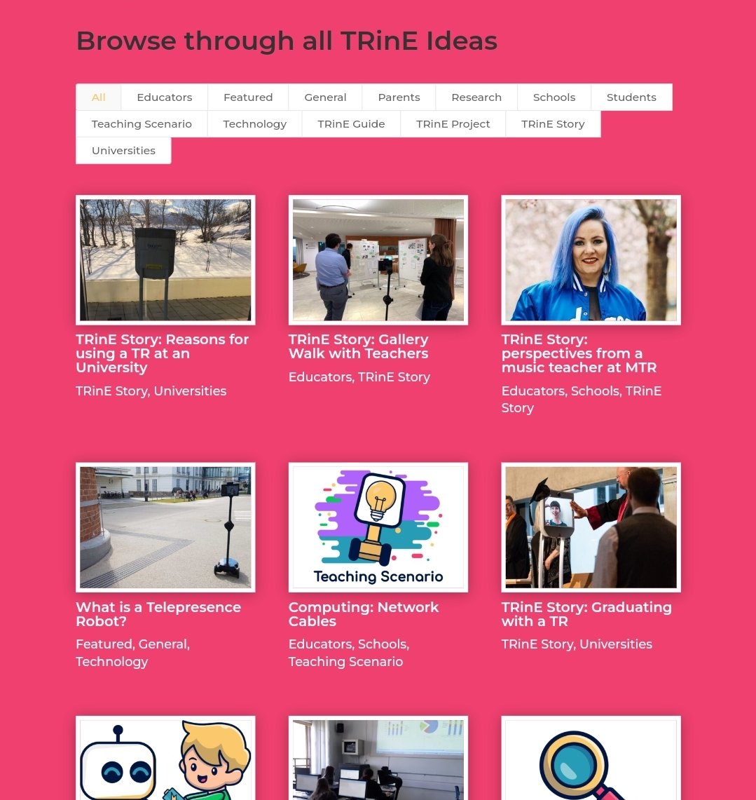 🔎 Discover more than 50 articles focused on the application of #TelepresenceRobots in #Education on our TRinE Platform - including basics, useful tips, teaching scenarios and first-hand experiences. trine-platform.com/trine-ideas/ 

We appreciate your feedback 💌 de.research.net/r/Trine