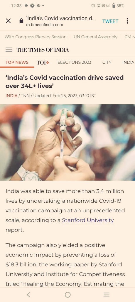 No Media Coverage ?? No hu-hala ?? No liberals crying ??

Stanford report says India's vaccination drive saved nearly 34 lakh lives