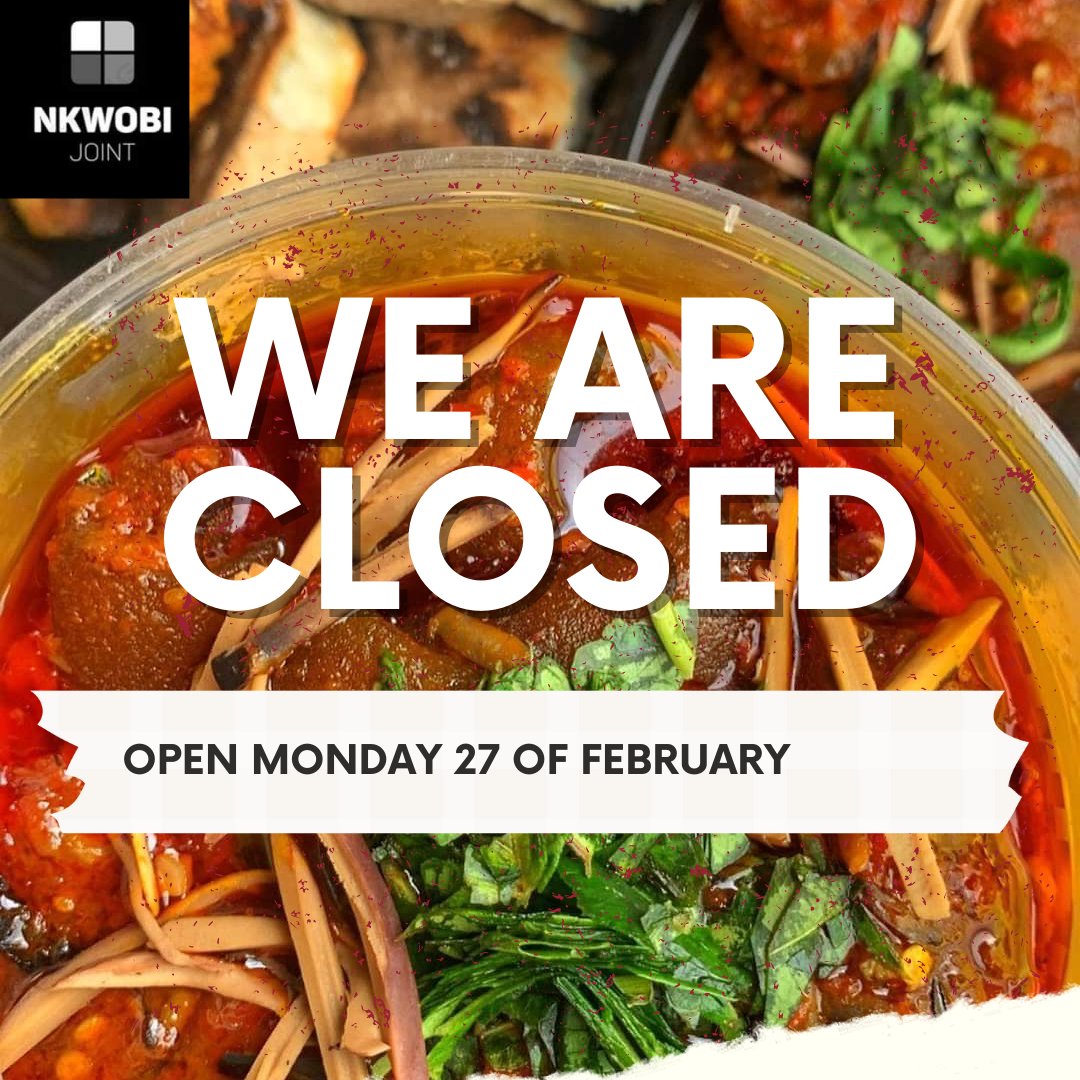 nkwobijoint's tweet photo. We will be closed Today and Tomorrow(sunday) for the Election.
Let's all do our part
While performing your civic Duty, endeavour To stay safe.
Can't wait to See you all on Monday💝.
#Presidentialelection #NigeriaDecides #loveisland https://t.co/P6JulJZna0