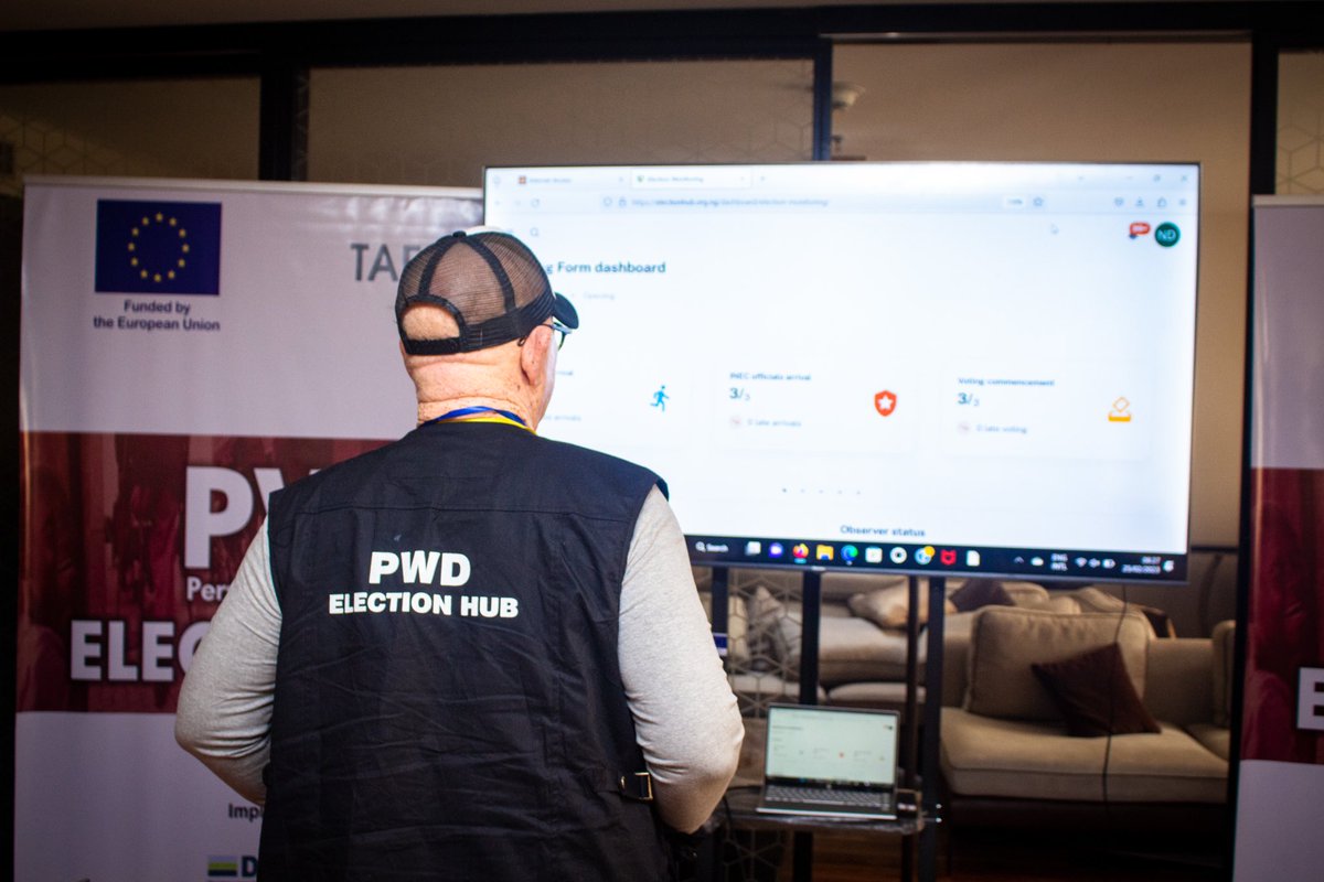 EU_SDGN's tweet photo. Happening live in #Abuja: With funding from the #EuropeanUnion, @EU_SDGN cohort member, TAF Africa is running a situation room for persons with disabilities as #NigeriaDecides2023

#EUinNigeria
#2023Election
#2023Elections 
#EU4Democracy
#EU4DemocracyNG
#NigeriaElections2023 https://t.co/hMpkBTTxew