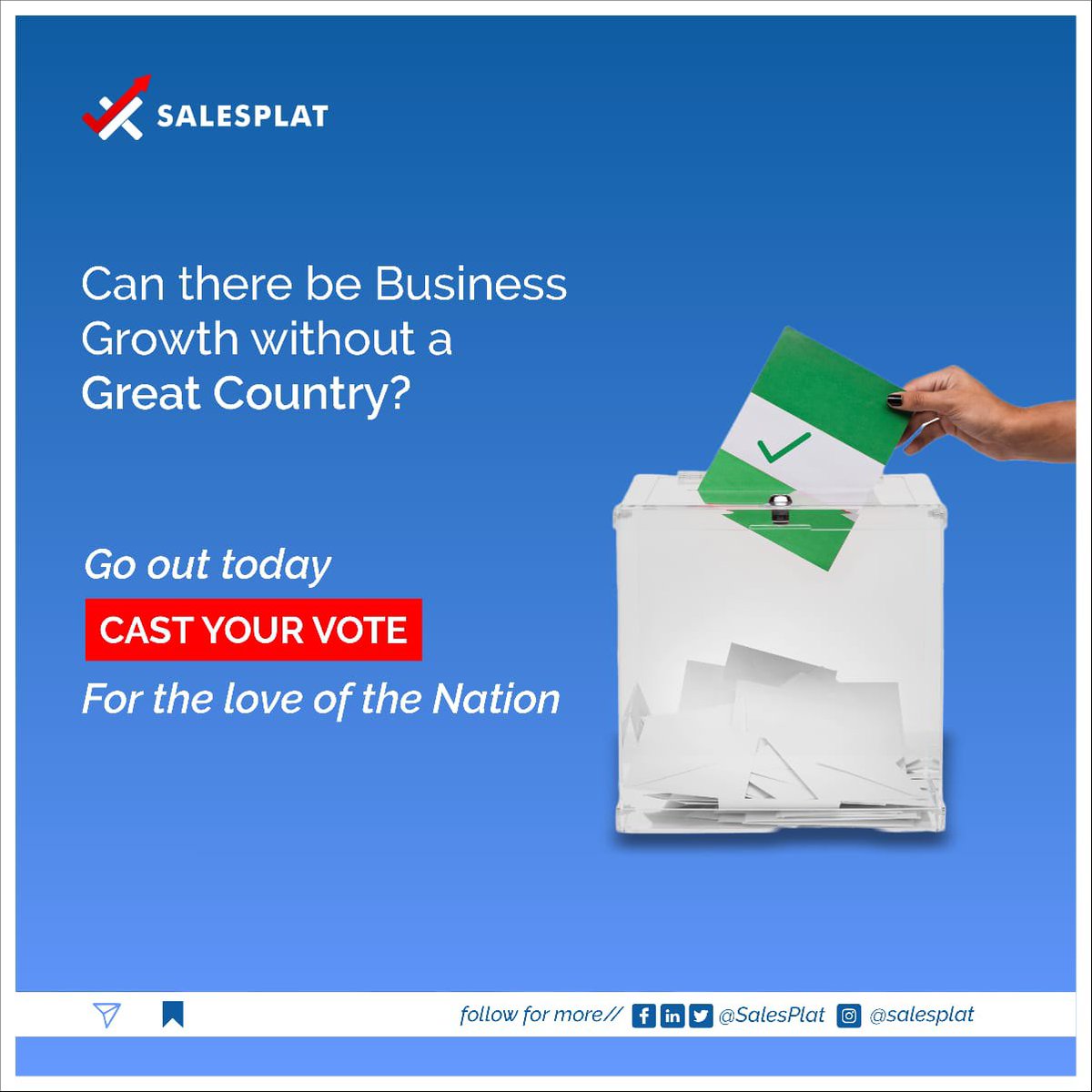 SalesPlat's tweet image. Na person wey Dey okay Dey learn 

Pause learning today… Go Cast Your Vote… and Stay with your Votes 
 #Salesplat #IncubateBySalesplat #Learning #Marketing #Sales #Growth #personaldevelopment #businessgrowth #training #election2023 #NigeriaDecides #NigeriaElections2023