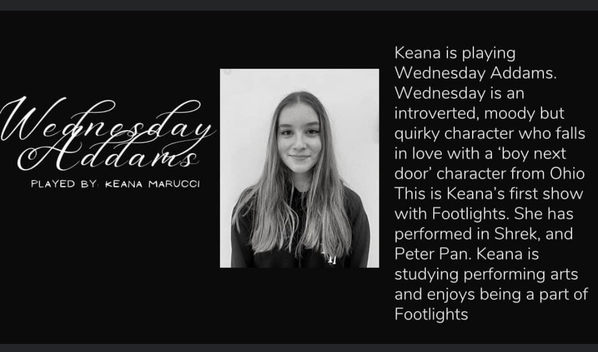 JaneSoGrey's tweet photo. Super excited that after much determination my daughter Keana is performing a principle role playing Wednesday in the Addams Family Musical! 🎭🙌🏻🎉 #musicaltheatre  #addamsfamilymusical #proud #nevergiveuponyourdream https://t.co/pJ95pvZm9b