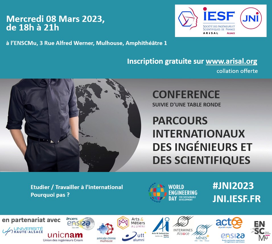 Les #JNI2023 vous donne RDV le 08 Mars à l'Ecole de Chimie de Mulhouse
JNI 2023 : Parcours internationaux des ingénieurs et scientifiques

<a href="/UHA68/">UHA</a>