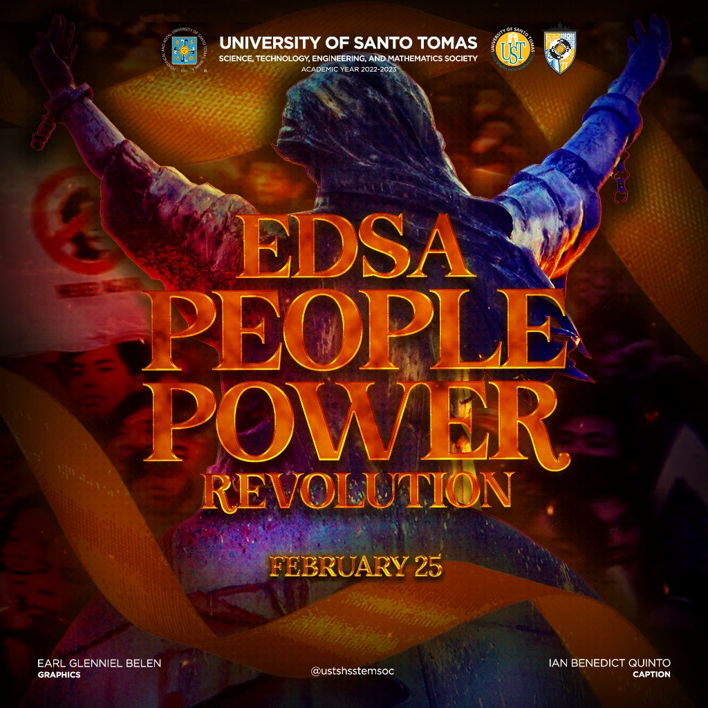 ustshsstemsoc's tweet image. "EDSA 2023: Pagkakaisa Tungo sa Kapayapaan at Pagbangon"

Sa araw na ito, ating ginugunita ang ika-37 na taon ng EDSA People Power Revolution bilang pag-alala na minsan na nating inangkin ang kalayaan mula sa malupit na pamumuno.