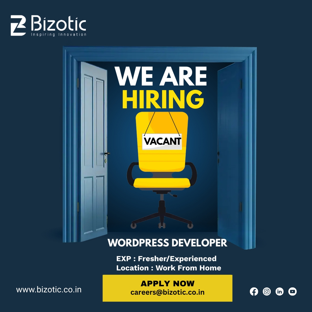 Bizotic Requires candidates for web designers and developers

#bizotic #wordpressdevelopers #wordpressdeveloperjob #Infosysis #TCS #website  #webdesign #webdevelopmentjobs