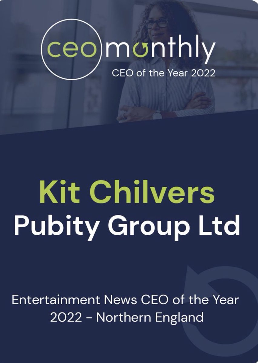 PubityGroupLtd's tweet photo. Kit Chilvers - CEO - Pubity Group Ltd

I’m honoured to be named ‘Entertainment News CEO of the Year 2022’ in Northern England by CEO Monthly. 🙏

It’s my first personal achievement in the industry - something I could never have dreamt of as a 16-year-old starting out. https://t.co/2fwwhX9Xkl