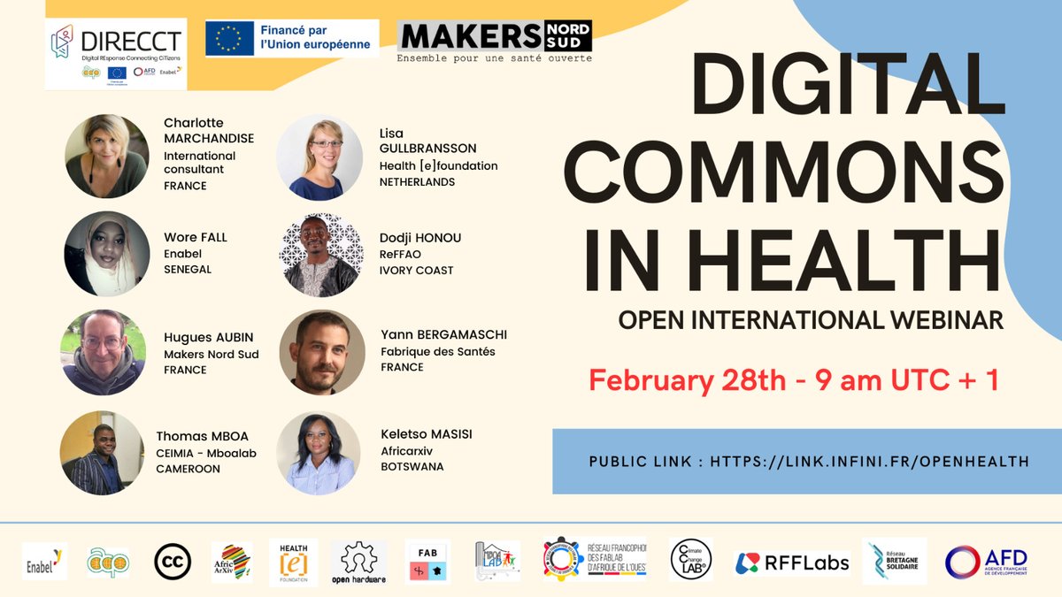 Réseau Francophone des FabLab d'Afrique de l'Ouest (@re_ffao) on Twitter photo Rendez-vous le 28 février à 8h00 GMT pour le webinaire: ! "Santé et communs numériques" dans le cadre du projet <a href="/MakersNordSud/">Makers Nord Sud</a> pour une santé ouvert.
Connectez-vous ici: lnkd.in/eekjj6FX
@UEDIRRECT <a href="/AFD_France/">Agence Française de #Développement (AFD) 🇫🇷 🇪🇺</a>  <a href="/RFFLabs/">RFFLabs</a> #CCLAB
#MakeAfrica
#MakerNordSud Rendez-vous le 28 février à 8h00 GMT pour le webinaire: ! "Santé et communs numériques" dans le cadre du projet <a href="/MakersNordSud/">Makers Nord Sud</a> pour une santé ouvert.
Connectez-vous ici: lnkd.in/eekjj6FX
@UEDIRRECT <a href="/AFD_France/">Agence Française de #Développement (AFD) 🇫🇷 🇪🇺</a>  <a href="/RFFLabs/">RFFLabs</a> #CCLAB
#MakeAfrica
#MakerNordSud