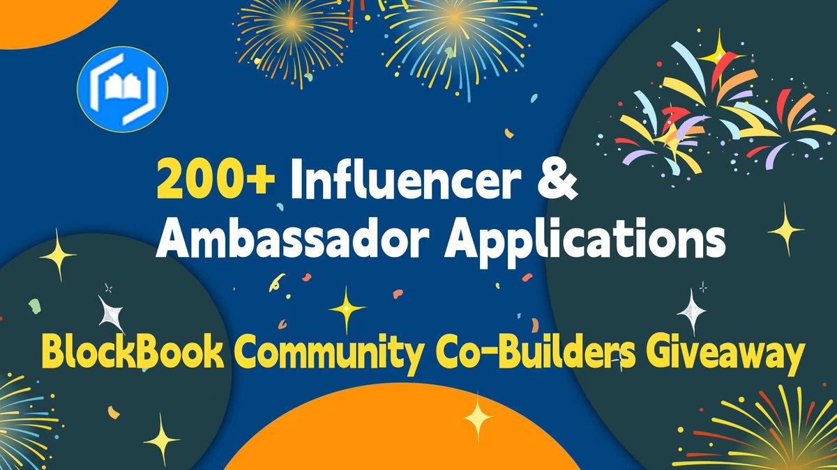 Celebrating the 200+ Influencer and Ambassador Applications ✨

#BlockBook Community Co-Builders #Giveaway 

2 Winners, 10 USDT each 💰💰

✅ Follow @BlockBook101
✅ RT &amp; Like ♥️
✅ Comment #BlockBook &amp; Tag 3 friends
✅ Join #Telegram
t.me/BlockBook101

Ends in 48hrs ⏰