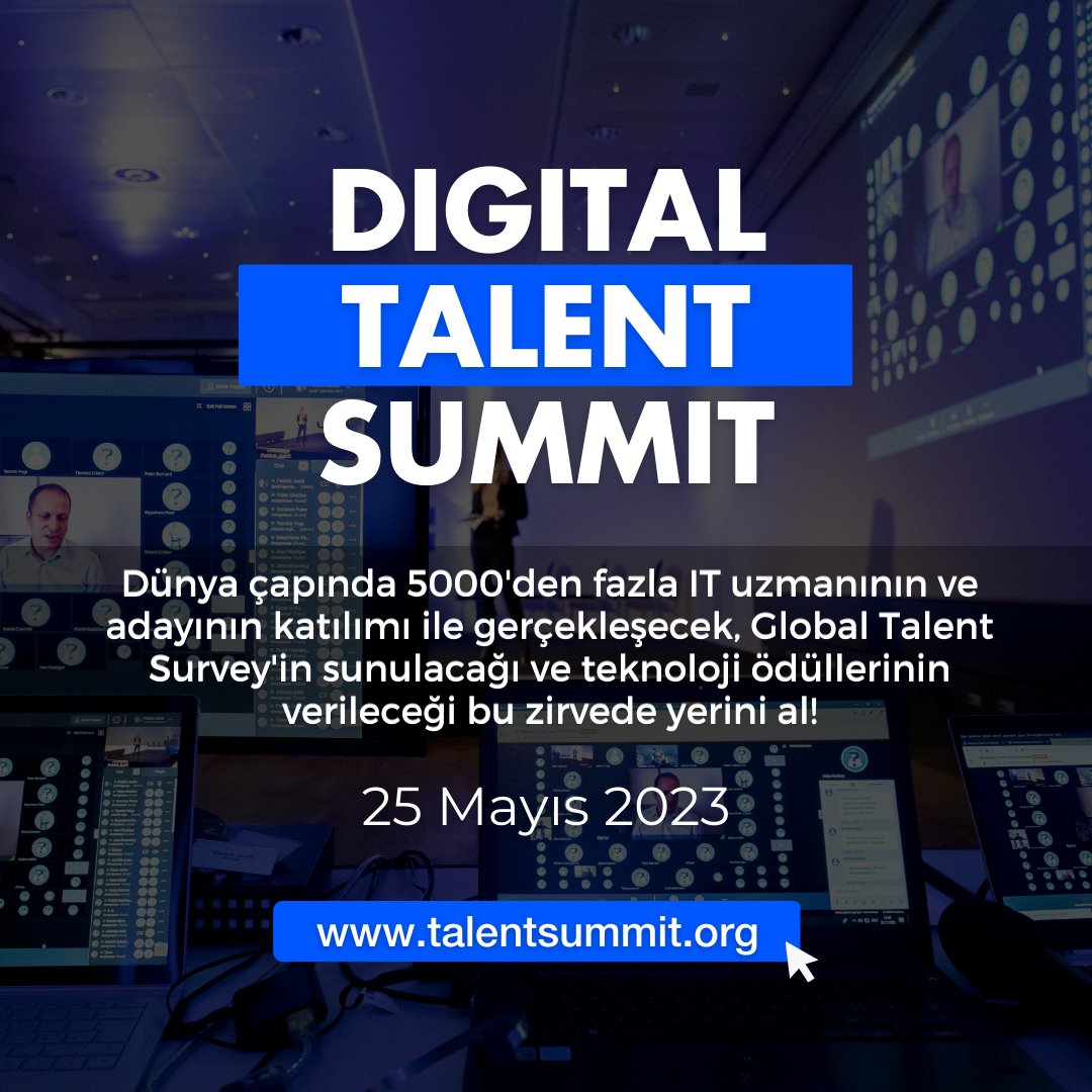 Digital Talent Summit’e davetlisiniz! 📩 Teknoloji endüstrisindeki en son trendleri keşfet ve Global Talent Survey’e katılarak tercihlerinizi Avrupa’nın önde gelen teknoloji liderleri ile paylaşma şansını yakalayın! Kayıt için👉🏼talentsummit.org #Teknoloji #zirve #yazılım