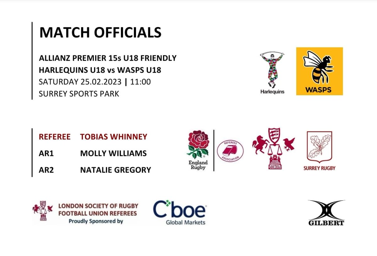 Good luck to Natalie, one of our U16s, who has been appointed assistant referee for the Harlequins va Wasps U18 Girls game today.

Go smash it! 😍🤩😍

❤️🏉