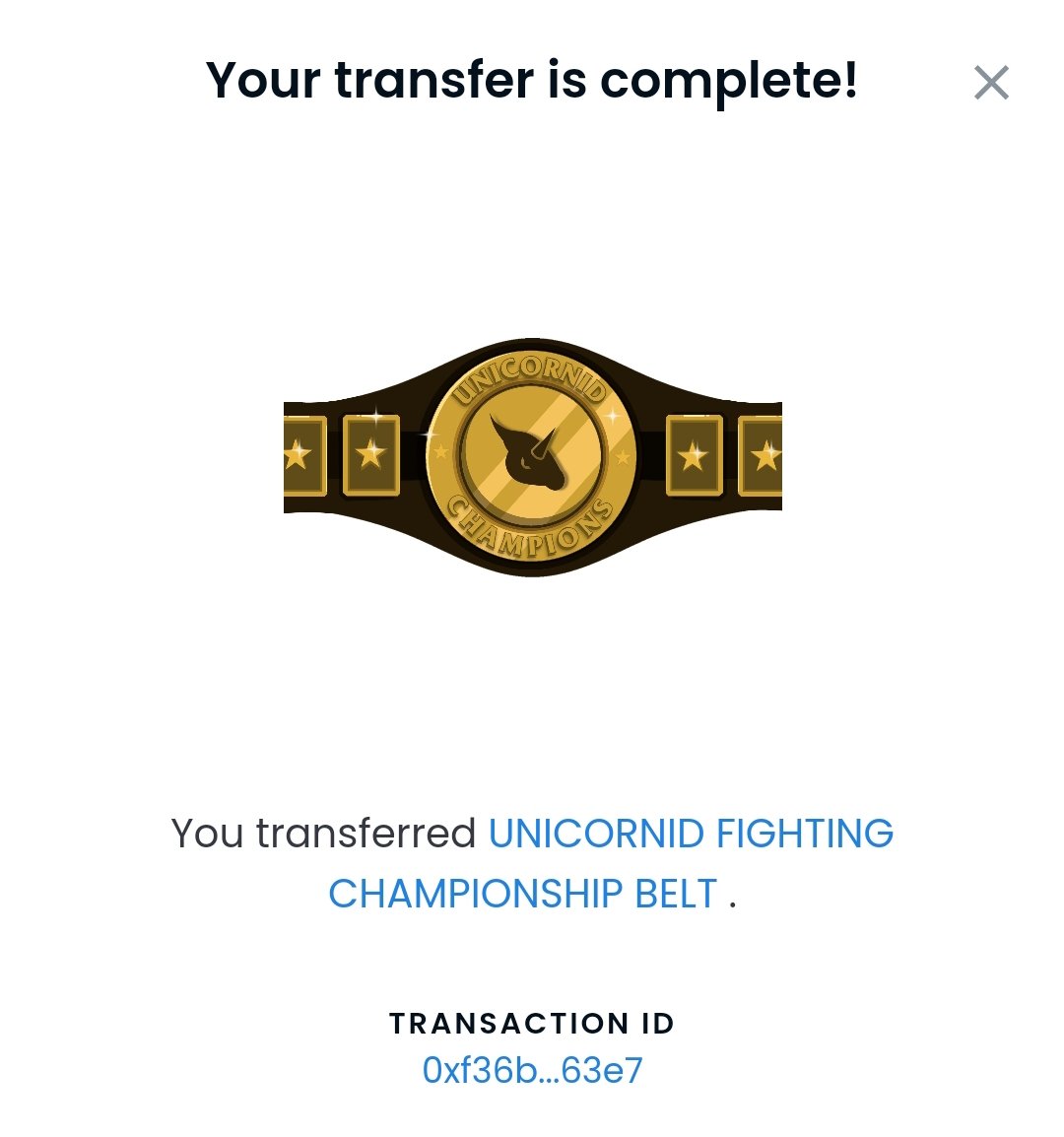 🥊 UFC #20 🥊
(UNICORNID FIGHTING CHAMPIONSHIP) 

AND THE WINNER IS...🥁🥁🥁
 
CONGRATULATIONS TO THE CHAMPION : <a href="/StielHugh/">HughStiel/RoyalFrenchmenHotel Bar Gallery & Events</a> 🎆🎉🏆🥇🏅

Reward has been transferred ☑️

Thanks for all participants 🤗 see you at UFC #21 👋🦄

#nft #nfts #nftcommunity #VERTICALNFT