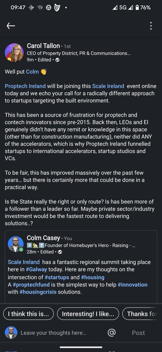 ColmCasey's tweet image. Excellent stuff @CarolTallon &amp;amp; @prop_tech !!

@DarraghOBrienTD and @LeoVaradkar take note

We need a #proptechfund

👇👇