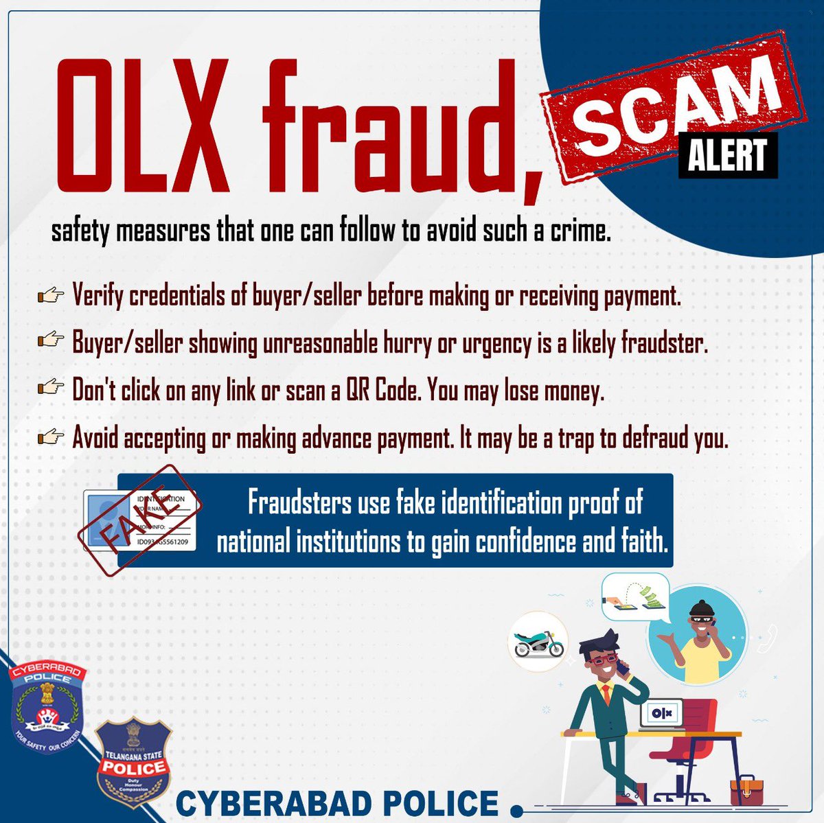 Beware of these cyber crimes and such attempts.  #CyberFrauds #OnlineFraud #OLXfrauds #CyberabadPolice