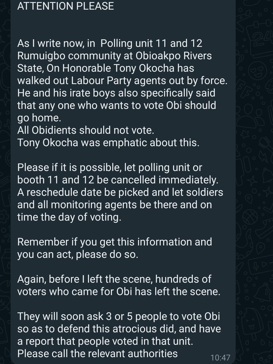 Urchilla01's tweet photo. Hello @inecnigeria, these are verified reports coming out of Rivers State! A government official, in cahoot with men of the armed forces, are embarking on state-wide voter intimidation!

This should be handled immediately! https://t.co/bUwGGOPXiz