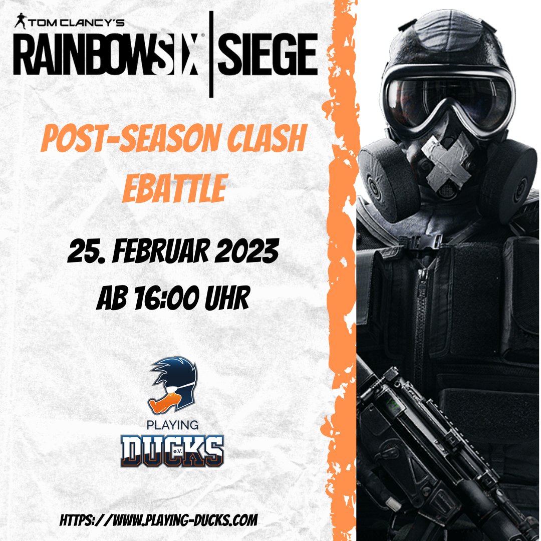 PlayingDucks's tweet image. 🏆 Ab 16 Uhr spielt unser @RainbowSixDE Team beim @ebattleGG Post-Season Clash gegen das Team von @GHReSports ! Wir wünschen @faveripper  @marvfrey1 @TrueWayne_  @Dragob3rt  @flyingace_r6 @LasseZoidos  @OdixYT  viel Erfolg! Stream auf playing-ducks.com/rainbowsix/ 🦆👍