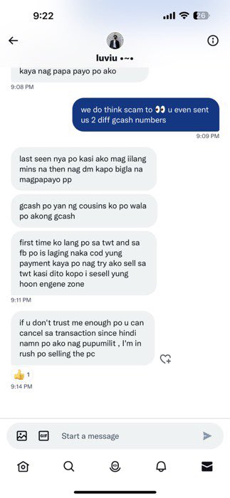 sshihatesu's tweet photo. ++ adding this to the thread 

(this was another person he/she almost scammed)

the 3rd and 4th pic is their convo with the scammer. https://t.co/IrIfjcqFGD