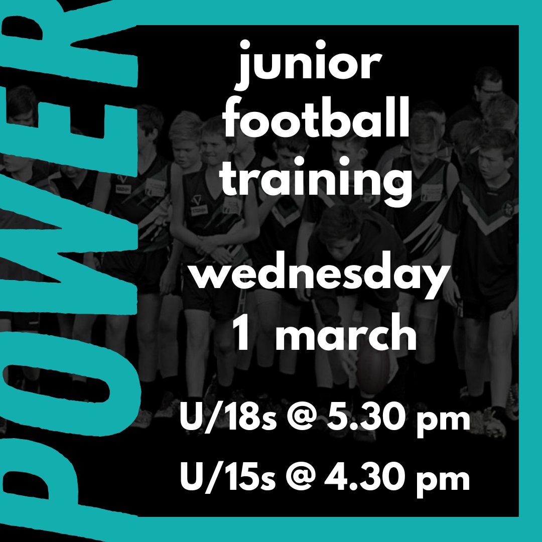 REMINDER JUNIOR FOOTBALL TRAINING 🏉⚡
Starts this Wednesday 1 March for U/15s from 4.30pm and U18s from 5.30pm at Noorat Rec Reserve.
U/13s training will start Thursday 23 March.
Our coaches are ready to roll and we can't wait to see you all this week!!
GO POWER!!