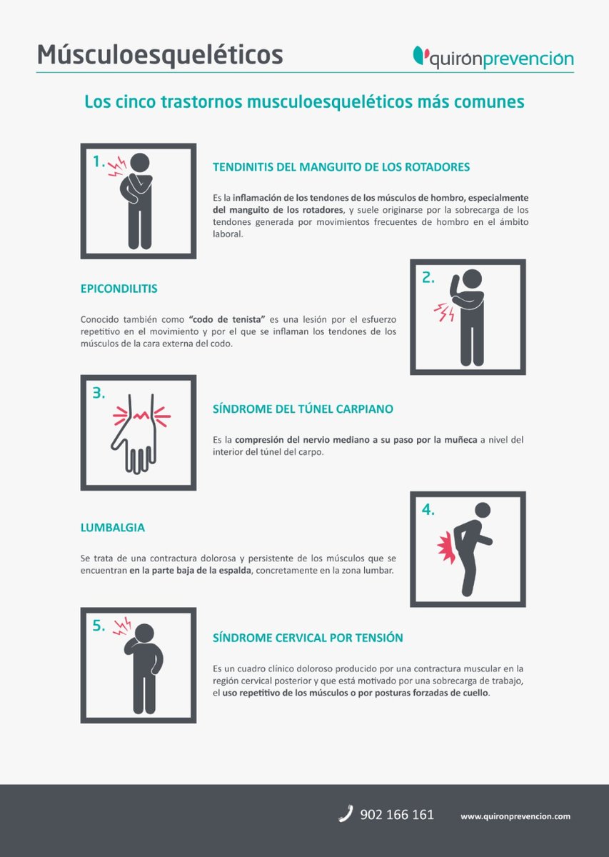 quironPREV's tweet photo. La lumbalgia y el síndrome del túnel carpiano son dos de los trastornos musculoesqueléticos (#TME) más comunes. ¡Para prevenirlos, conócelos! 👇 https://t.co/ldvoxC4Pap