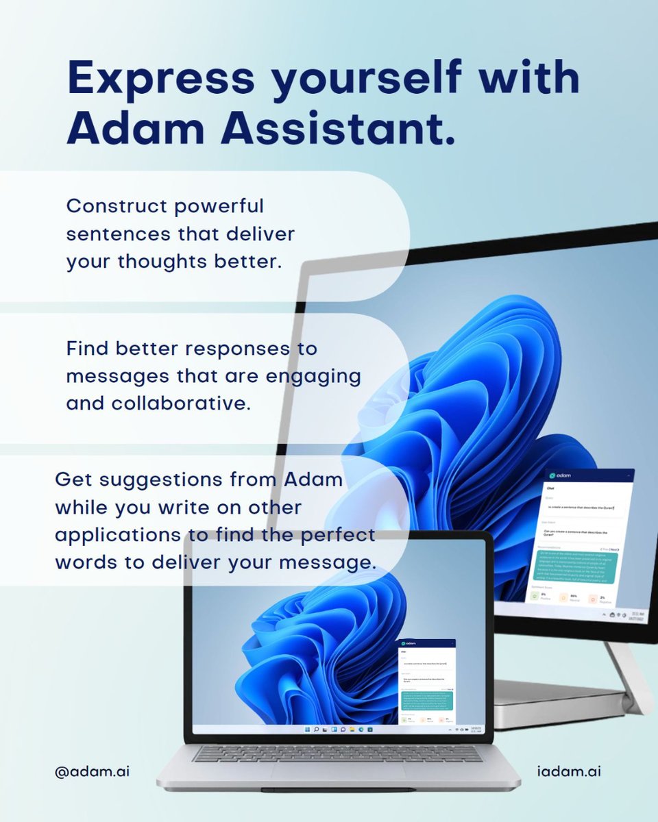 iadamai's tweet photo. Sometimes, finding the right words to express our thoughts, opinions, and emotions is difficult - try out Adam Assistant! 
.
.
.
.#iadamai #chatbot #islamicreminders #islamculture #mentalhealth #wellbeing #ai #androidapp #playstore #appstore #ios #android #appdevelopment https://t.co/9XNKLUkI4U