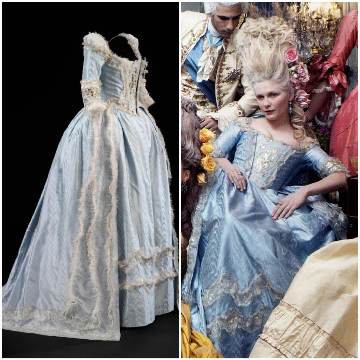 vickyhaddock's tweet photo. Italian costume designer Milena Canonero won the Academy Award for Best Costume Design #OnThisDay in 2007 for her work on the 2006 film, Marie Antoinette. Kirsten Dunst wore this pale blue silk gown for a Vogue photoshoot that accompanied the film. #film #costume #dress https://t.co/GVVEuE6NL2