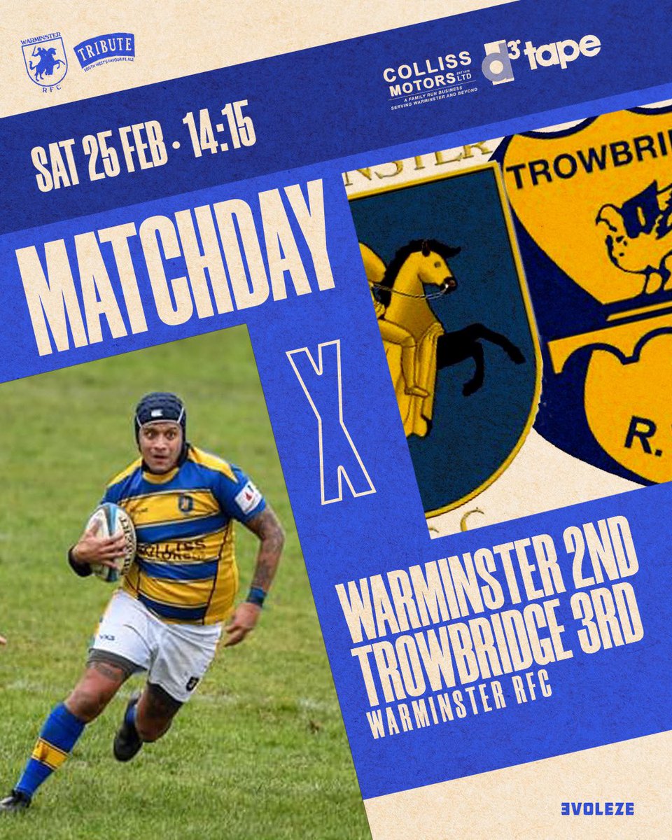 Warminster RFC (@warminsterrfc) on Twitter photo | 🏉Game Day |
🏉 2nd XV vs <a href="/TrowbridgeRugby/">Trowbridge RFC</a> 3rds
⏰ 14:00
📍 Folly Lane, BA12 7RG
🎟️ Free Entrance | 🏉Game Day |
🏉 2nd XV vs <a href="/TrowbridgeRugby/">Trowbridge RFC</a> 3rds
⏰ 14:00
📍 Folly Lane, BA12 7RG
🎟️ Free Entrance