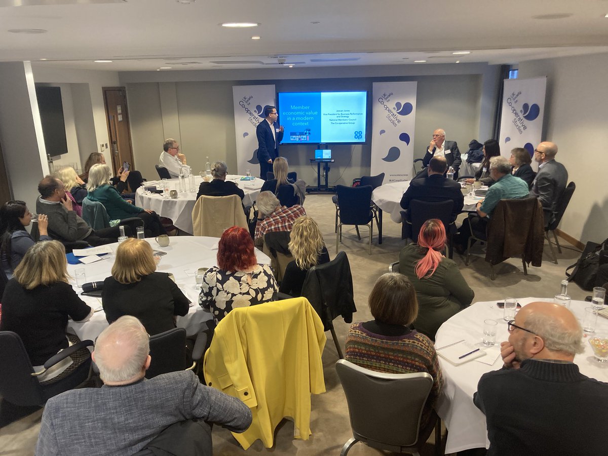 simonplunkett's tweet photo. @jeevanjones @CoopNMC VP takes the stage to share his views on member economic value in Co-ops today at @UKCoopStudies annual conference https://t.co/NmFYYoz3Gh
