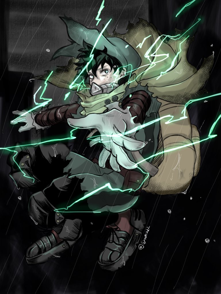 midoriya izuku 1boy male focus green bodysuit gloves solo rain green hair  illustration images