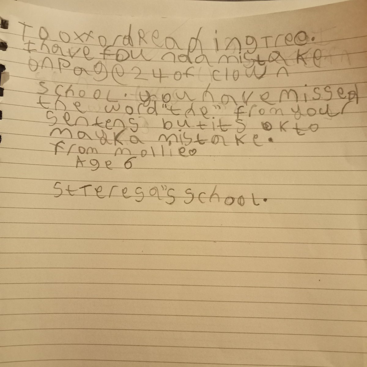 karen_feather's tweet image. @OUPPrimary  six year old Mollie has found a mistake in her school reading book so she has written you a letter. 
&quot;But it&apos;s ok to make mistakes&quot;