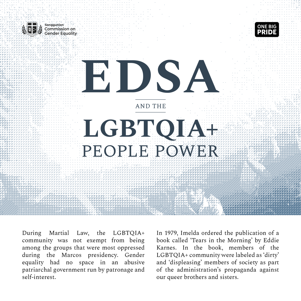 onebigpride's tweet photo. TW: HOMOPHOBIA AND HATEFUL LANGUAGE

Today, we commemorate the anniversary of the 1986 #PeoplePower Revolution—a powerful moment in our history that brought together people of all genders, ages, and backgrounds in pursuit of democracy and equality.

#NeverAgain #NeverForget https://t.co/AuEVuBe3K5