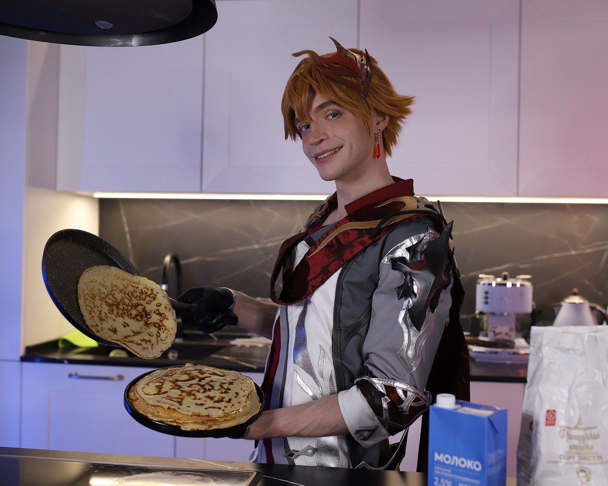 Who wants to taste pancakes made by Tartaglia?
I am not only fight skillfully, but also cook deliciously ;) Wash your hands and sit down at the table before the pancakes get cold!

Ph: <a href="/SelenaAdorian/">SelenaAdorian</a> 

#tartaglia #genshin #GenshinImpact #hoyoverse #tartagliacosplay