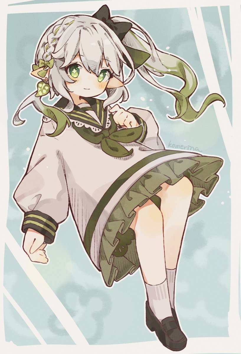 nahida (genshin impact) 1girl side ponytail solo green eyes pointy ears green hair braid  illustration images