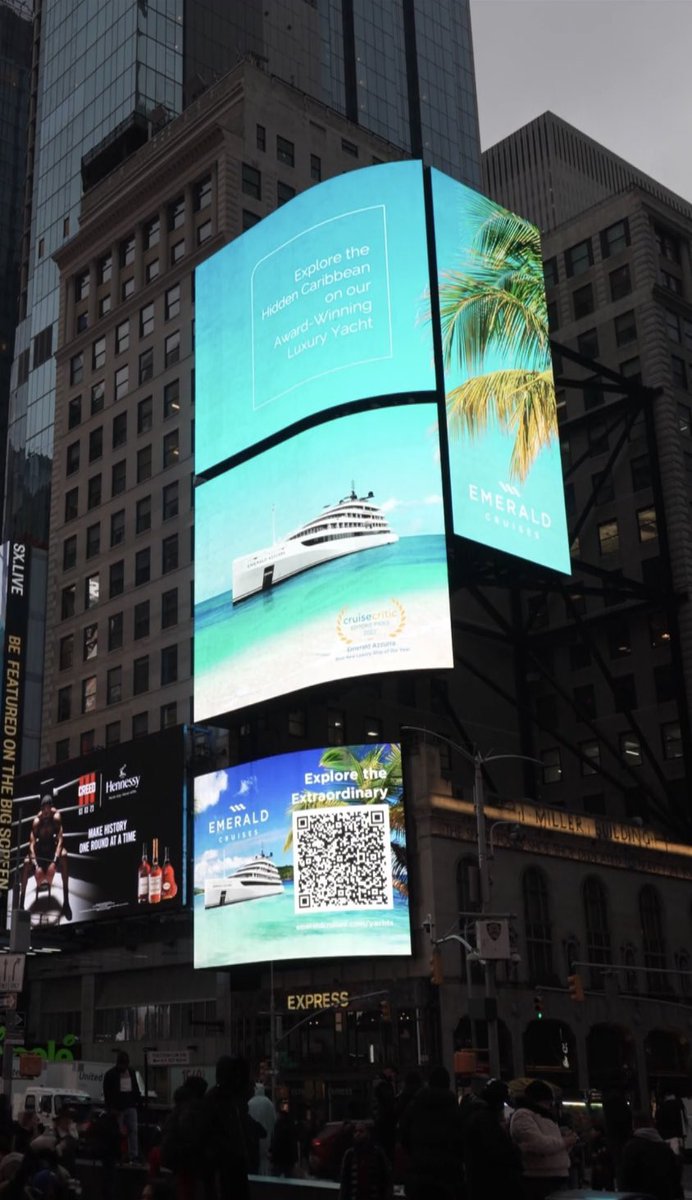 wintertonsworld's tweet image. A fabulous image to wake up to this morning. Emerald Azzurra lit up in Times Square #NYC. Well done to team USA at @Emerald_Cruises