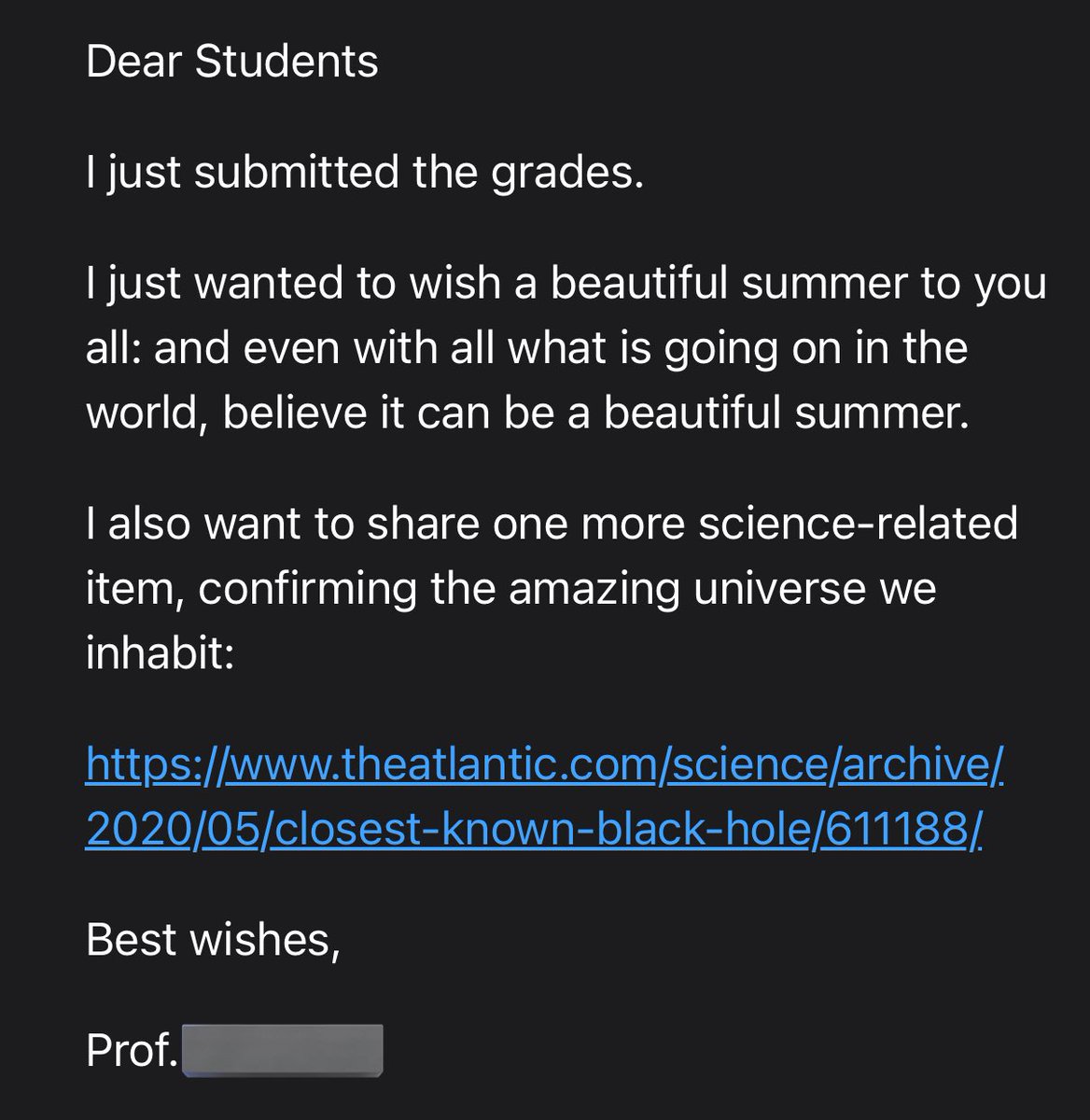 solarsystern's tweet photo. i often think about the email my physics professor sent at the end of my spring 2020 semester, just 11 days before he passed https://t.co/pHsylOBhqq