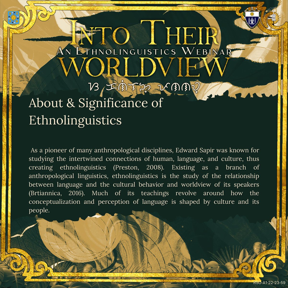 USTELSSOC's tweet photo. This month is such a fruitful February for ELSSOC!

For this coming February 28,2023, let us all take part in exploring our country’s diverse linguistic background through “Into Their Worldview: An Ethnolinguistics Webinar.” https://t.co/iS6kXddnuo