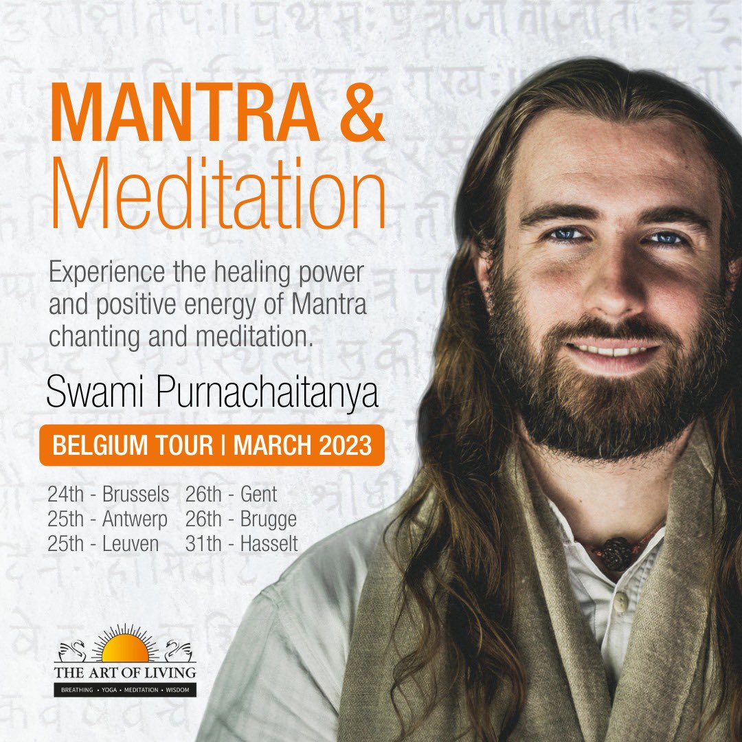 I am finally coming to Belgium for a tour! Join us for the Mantra & Meditation workshop that was already a huge success in cities across the Netherlands. Do also invite your friends and others you know in Belgium! Info & booking: artofliving.org/be-nl/swamipur…